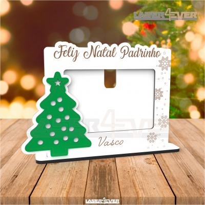 Moldura de fotografia natalícia branca e verde com texto para padrinho