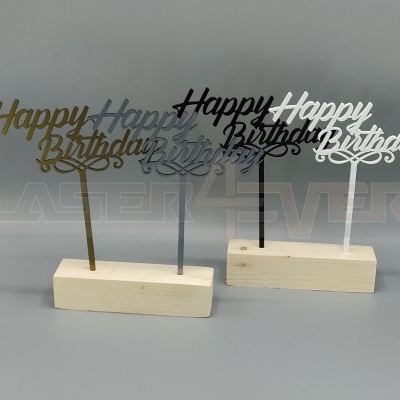 Toppers 'Happy Birthday' em várias cores com suportes de madeira