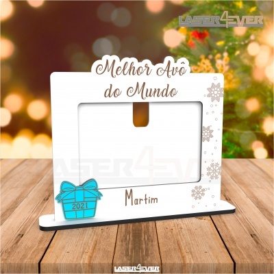 Moldura de fotografia em madeira branca com texto 