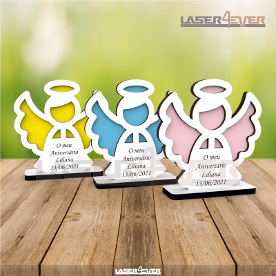 Estatuetas de anjo em acrílico colorido com texto personalizado