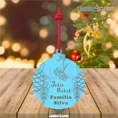 Ornamento de Natal azul com texto 