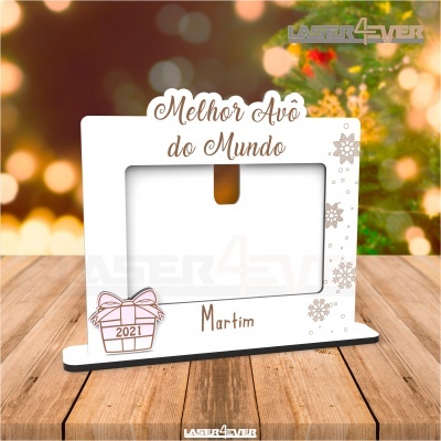 Estrutura branca para foto com texto 