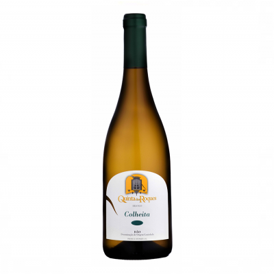 Garrafa de vinho branco Quinta dos Roques Branco Colheita com rótulo branco e verde