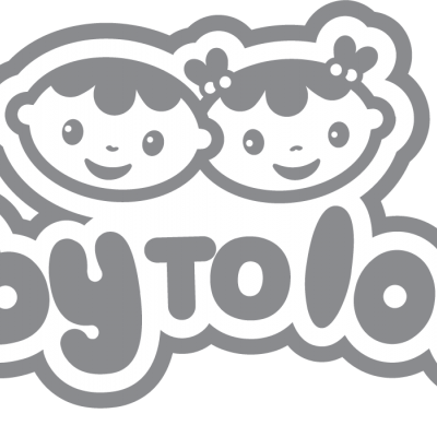 Logótipo da marca baby to love com coração vermelho e desenho de duas crianças