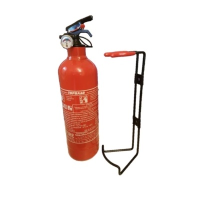 Extintor de incêndio vermelho com suporte metálico