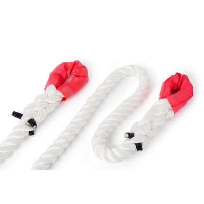 Corda branca trançada com pontas vermelhas e terminais pretos
