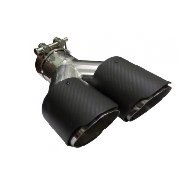 Peça dupla de escape automóvel em aço inoxidável com ponteira dupla em fibra de carbono preta