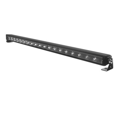 Barra de luz LED preta com vários LEDs e suporte metálico