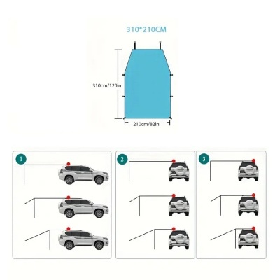 Esquema de lona azul 310x210CM com desenhos de carro cinzento em várias posições