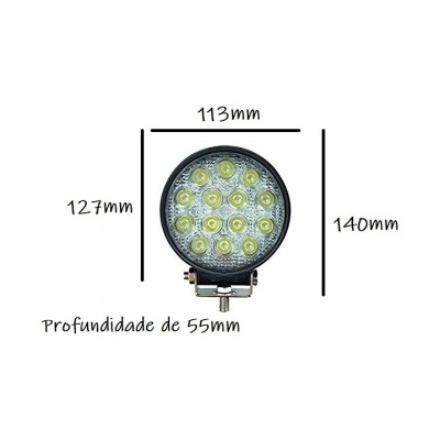 Luz redonda de LED com lente transparente e corpo preto