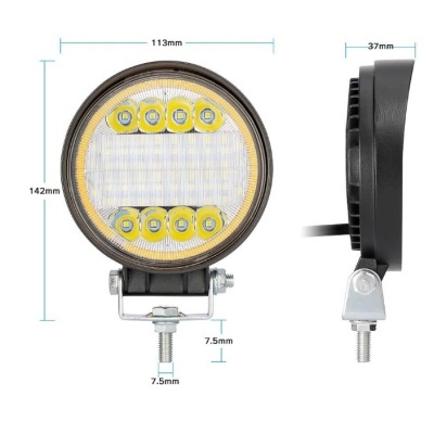 Farol redondo LED para automóvel com 10 LEDs amarelos e suporte metal ajustável