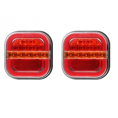 Par de farolins traseiros quadrados vermelhos com faixa laranja