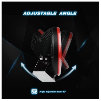 Imagem mostra suporte ajustável de um dispositivo preto com contorno vermelho e ângulo ajustável de 60°.