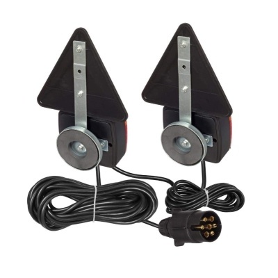 Par de triângulos de sinalização reflectores com cabo preto e ficha de sete pinos