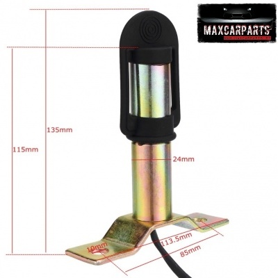 Suporte metálico com haste e capa preta, com medidas em vermelho e logo MAXCARPARTS.