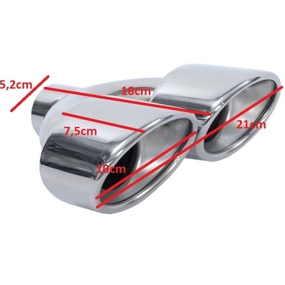 Terminal duplo de escape cromado com medidas em vermelho