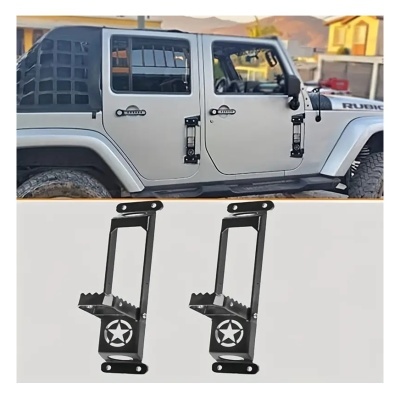 Jipe branco com escadas de metal pretas com estrelas brancas