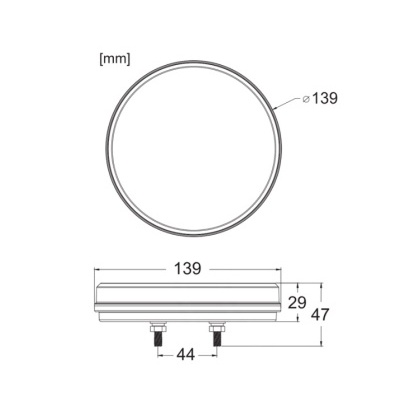 Desenho técnico circular com medidas em milímetros
