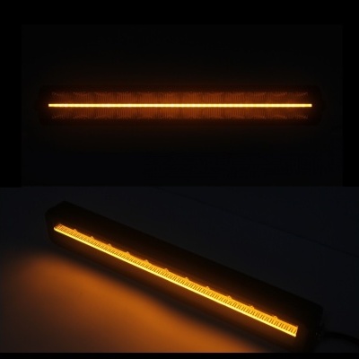 Barra de luz LED amarela com invólucro preto ligada