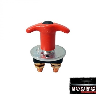 Interruptor de bateria com pega vermelha e base metálica prateada