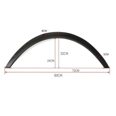 Arco preto com medidas em centímetros num fundo branco