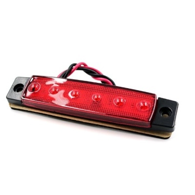 Luz LED rectangular vermelha para veículo com seis LEDs e suporte preto
