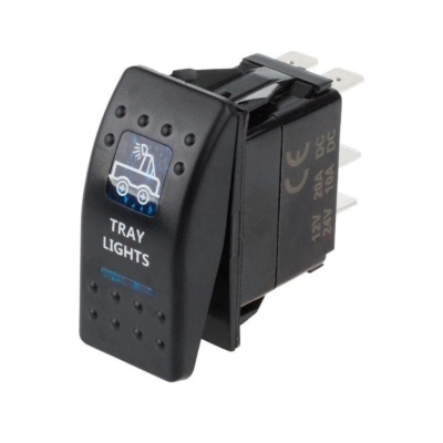 Interruptor elétrico preto com símbolo de carrinha e texto