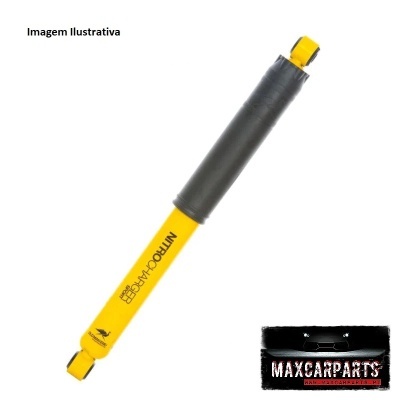 Amortecedor amarelo e preto NITROCHARGER sobre fundo branco