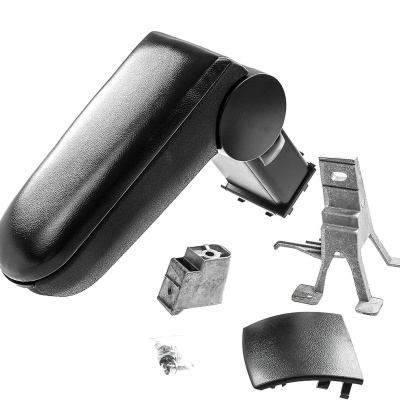 Apoia braço de carro preto com suporte metálico e parafusos