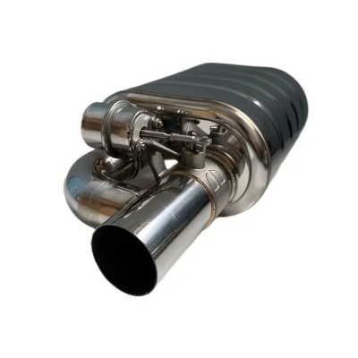 Escape automóvel em aço inoxidável polido com válvula de controlo