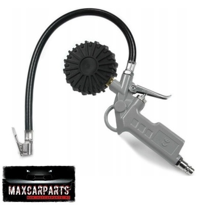 Medidor de pressão de pneus manual com manómetro redondo preto e pistola cinzenta