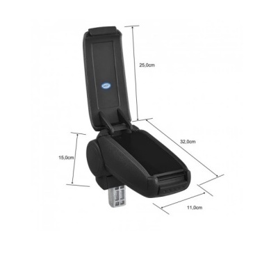 Apoio de braço para automóvel preto aberto com medidas