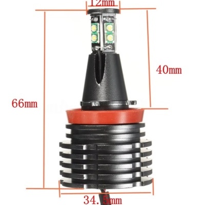 Lâmpada LED preta com dissipador de calor e anel vermelho com LEDs expostos