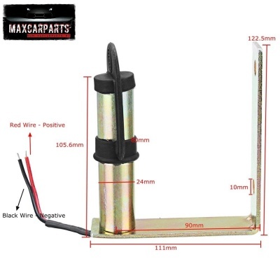 Suporte metálico com peça cilíndrica e fios elétricos vermelhos e pretos