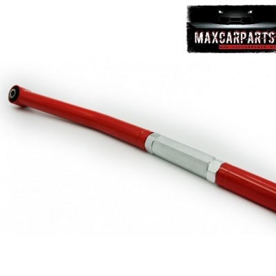 Barra automóvel vermelha com acabamento prateado e logótipo MAXCARPARTS
