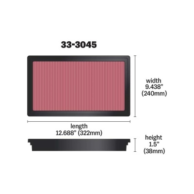 Filtro de ar retangular com medidas especificadas e código 33-3045