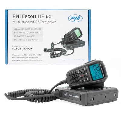Rádio CB PNI Escort HP 65 com base e microfone e ecrã azul