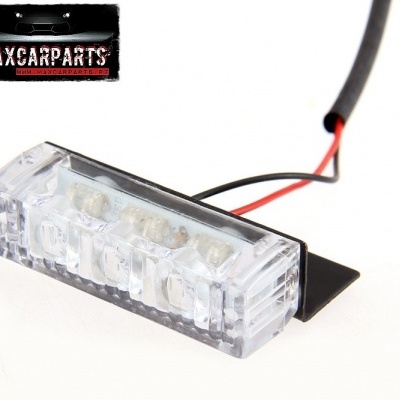 Luz LED retangular transparente com cinco LEDs e fios vermelho e preto