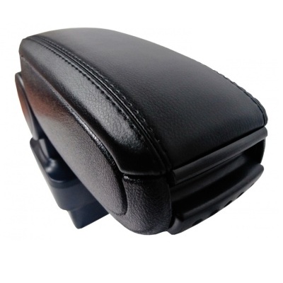 Apoio de braço para carro preto em couro sintético com costura dupla