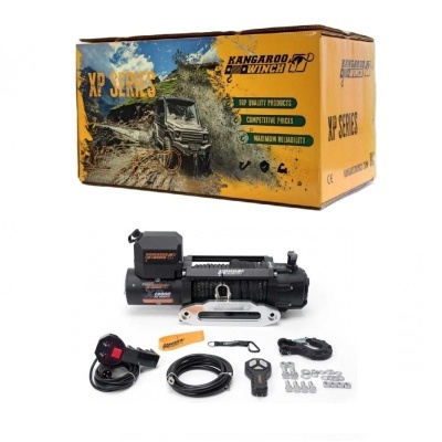 Guincho elétrico XP Series da Kangaroo Winch com acessórios e embalagem