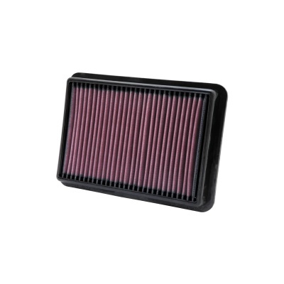 Filtro de ar retangular com moldura preta e tecido filtrante cor de vinho pregueado