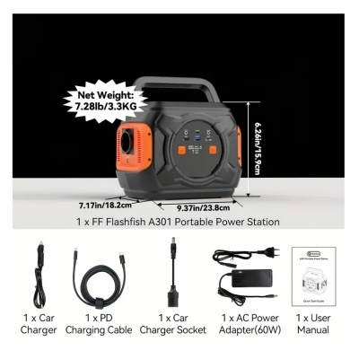 Estação de energia portátil FF Flashfish A301 com acessórios