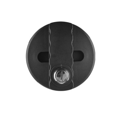 Tranca redonda preta com fechadura prateada