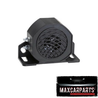 Sirene preta com grelha e suporte metálico, fundo branco, logótipo MAXCARPARTS