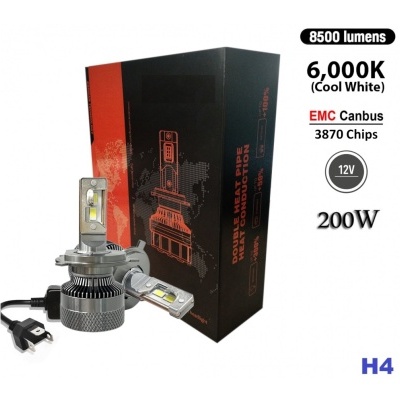 Lâmpada LED para automóvel com dissipador de calor e caixa preta no fundo