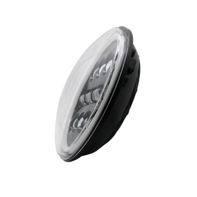 Luz LED redonda preta com lente transparente