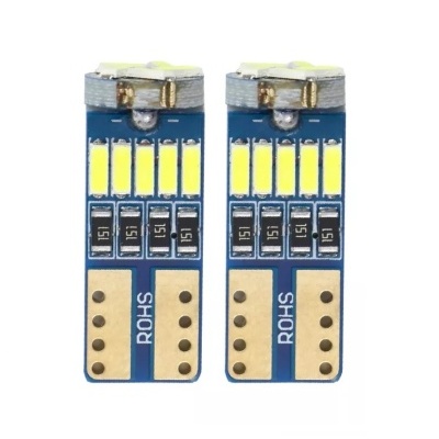Dois módulos LED azuis com componentes eletrónicos e inscrição ROHS