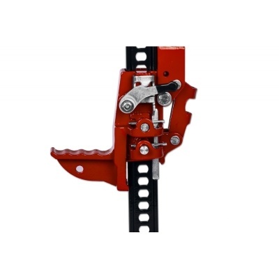 Suporte metálico vermelho e preto com partes articuladas