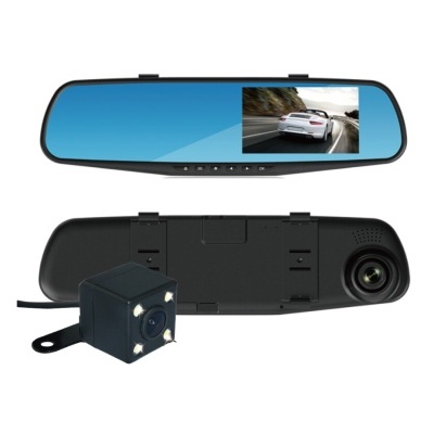 Espelho retrovisor digital preto com monitor e câmara quadra preta com LEDs