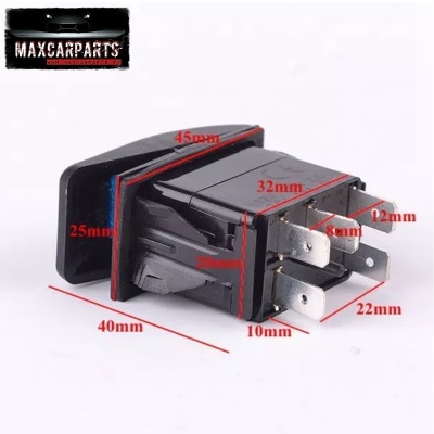 Relé de automóvel preto com dimensões medidas